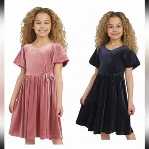 NWT Lands End Girls' Velour Dresses in Pink and Navy